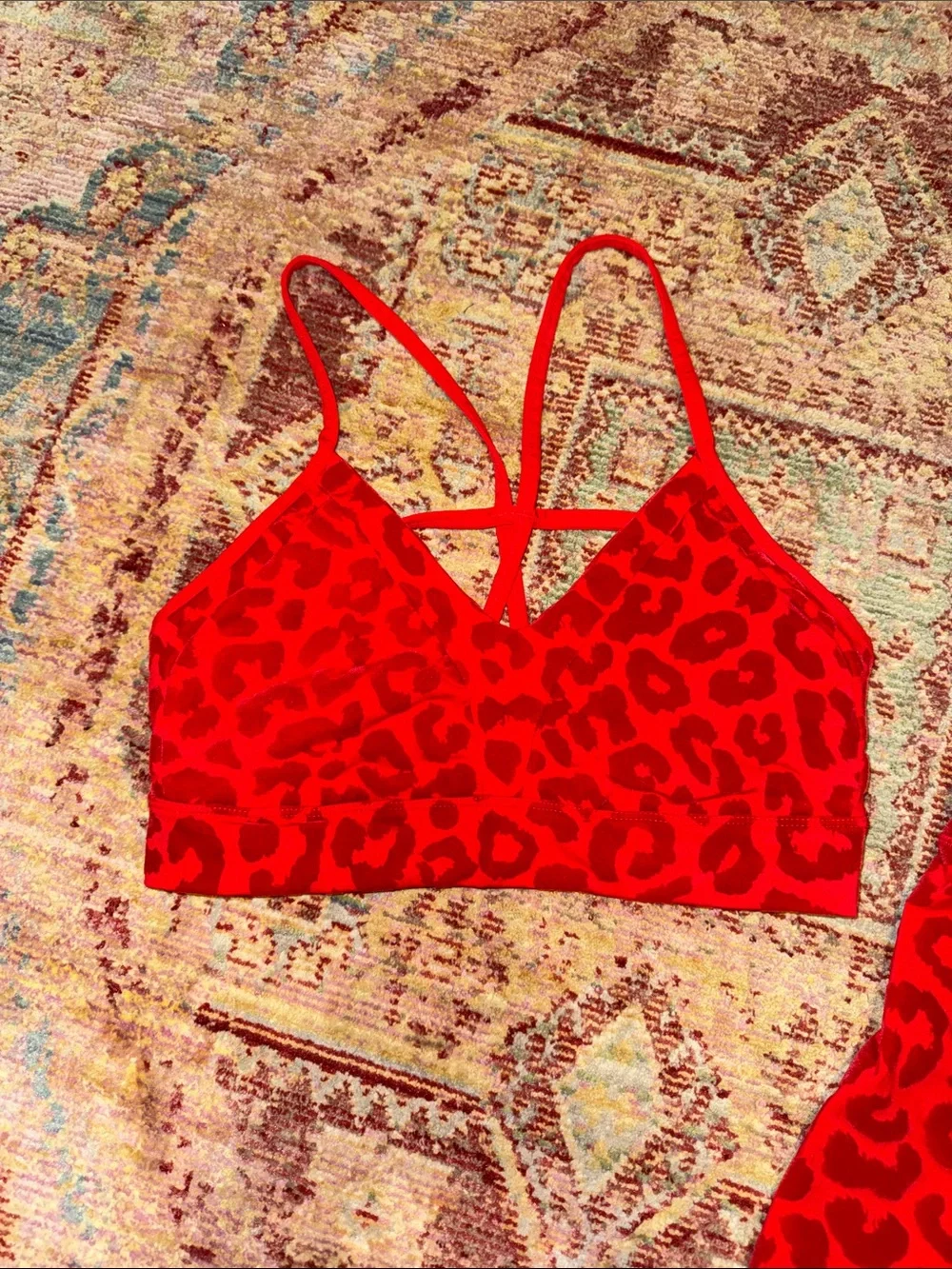 Red Leopard-Print Strappy Bralette and High-Waist Shorts Set
